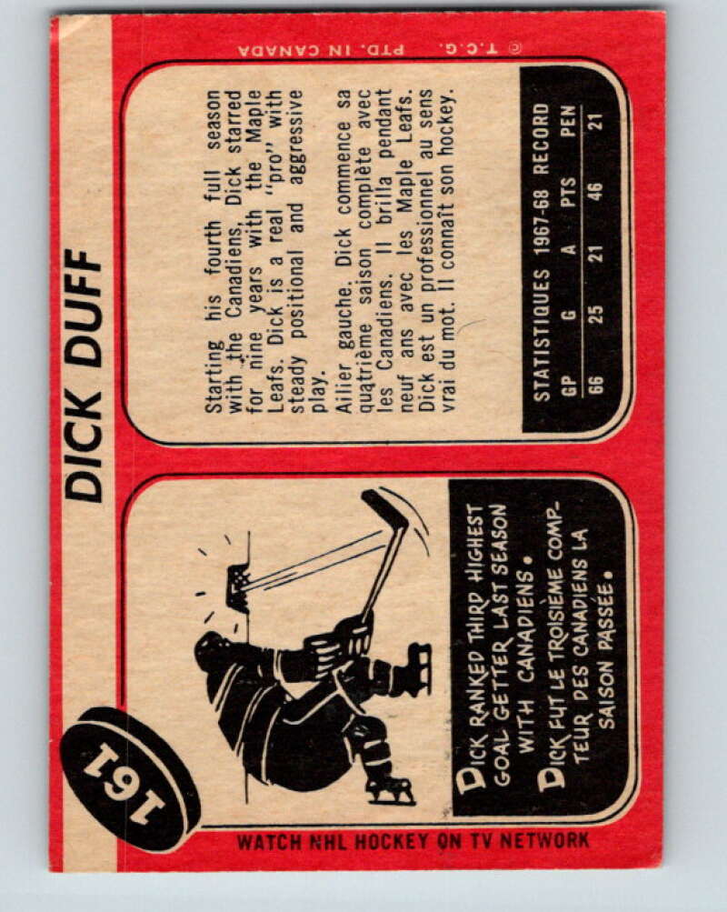 1968-69 O-Pee-Chee #161 Dick Duff Montreal Canadiens V1121