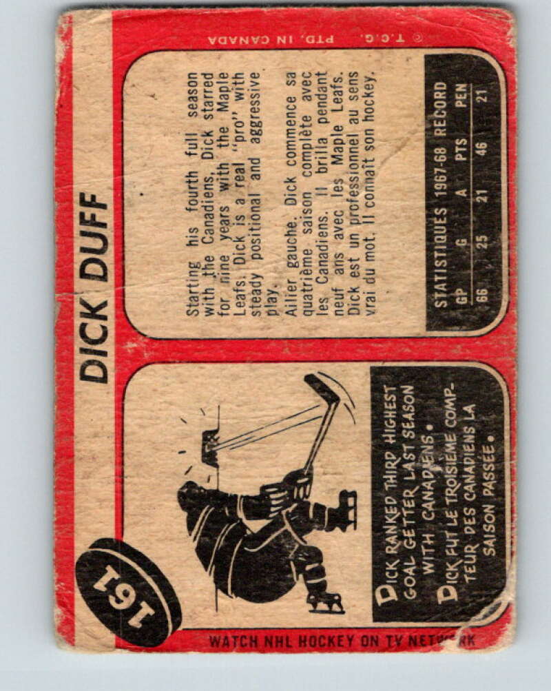 1968-69 O-Pee-Chee #161 Dick Duff Montreal Canadiens V1122