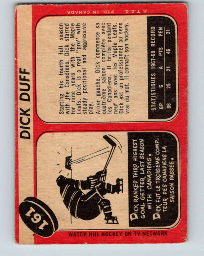 1968-69 O-Pee-Chee #161 Dick Duff Montreal Canadiens V1123