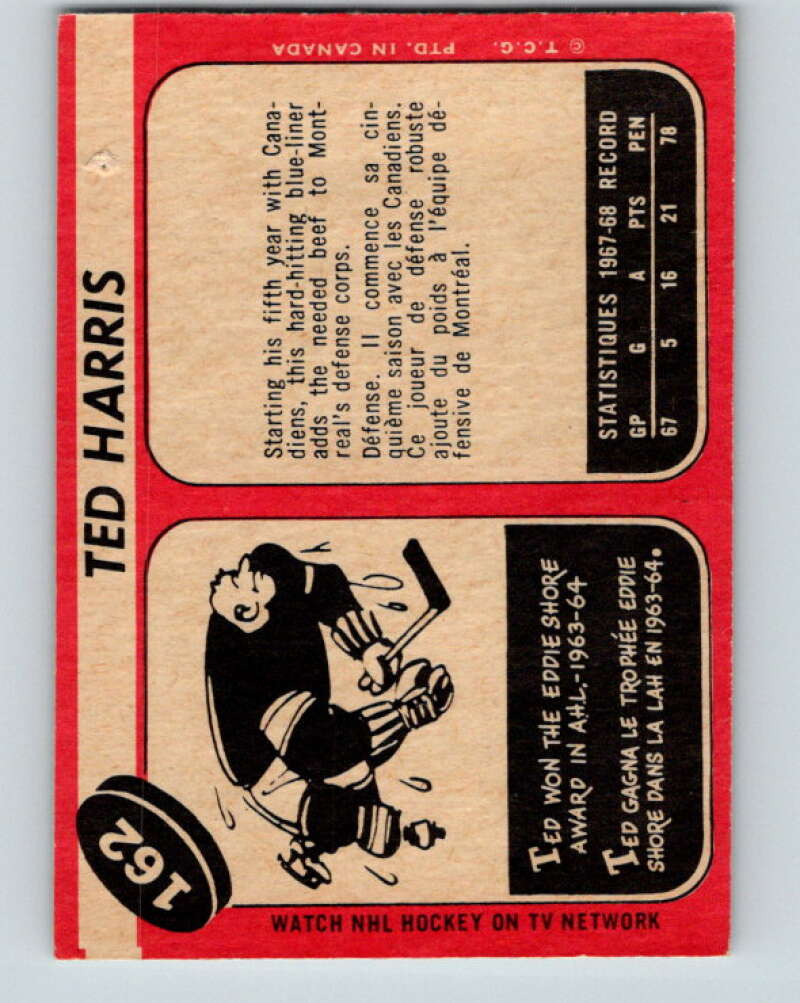 1968-69 O-Pee-Chee #162 Ted Harris Montreal Canadiens V1124