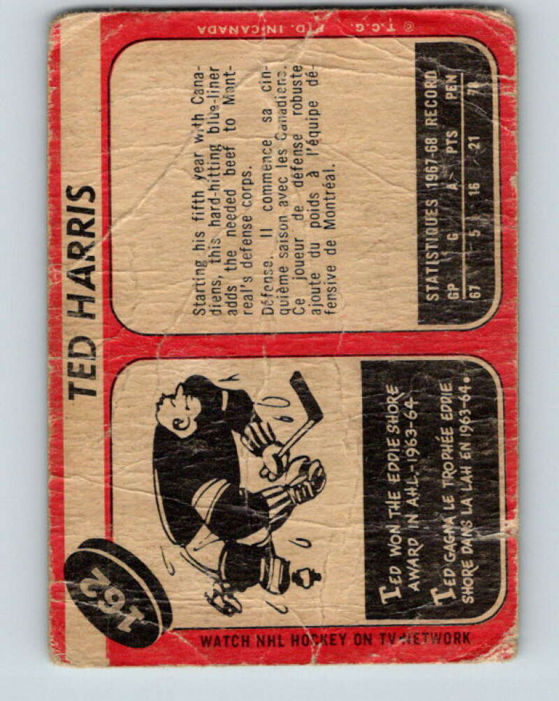 1968-69 O-Pee-Chee #162 Ted Harris Montreal Canadiens V1125