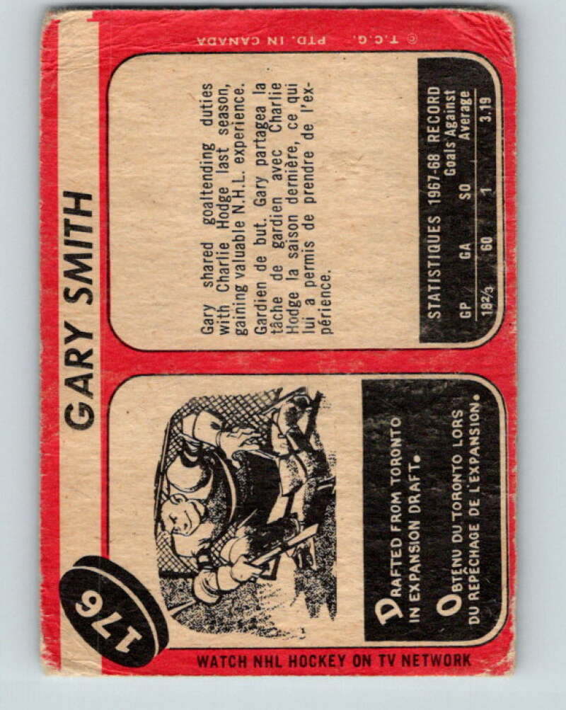 1968-69 O-Pee-Chee #176 Gary Smith RC Rookie Oakland Seals V1141