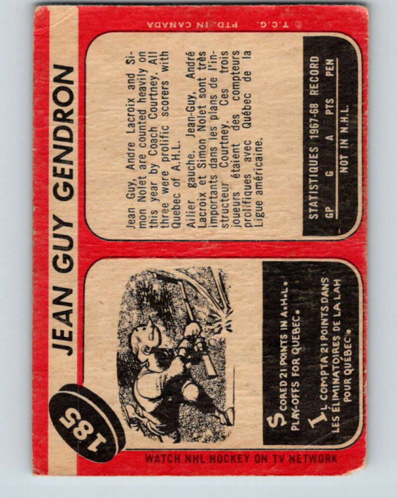 1968-69 O-Pee-Chee #185 Jean-Guy Gendron Philadelphia Flyers V1151