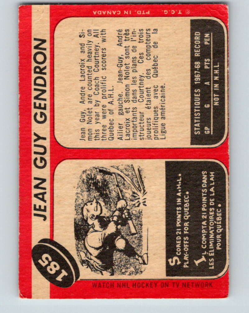 1968-69 O-Pee-Chee #185 Jean-Guy Gendron Philadelphia Flyers V1152