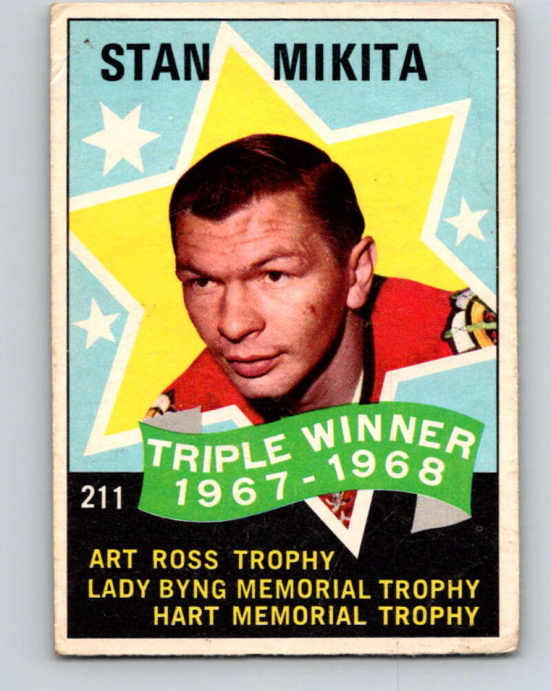 1968-69 O-Pee-Chee #211 Stan Mikita Triple Winner Chicago Blackhawks V1183