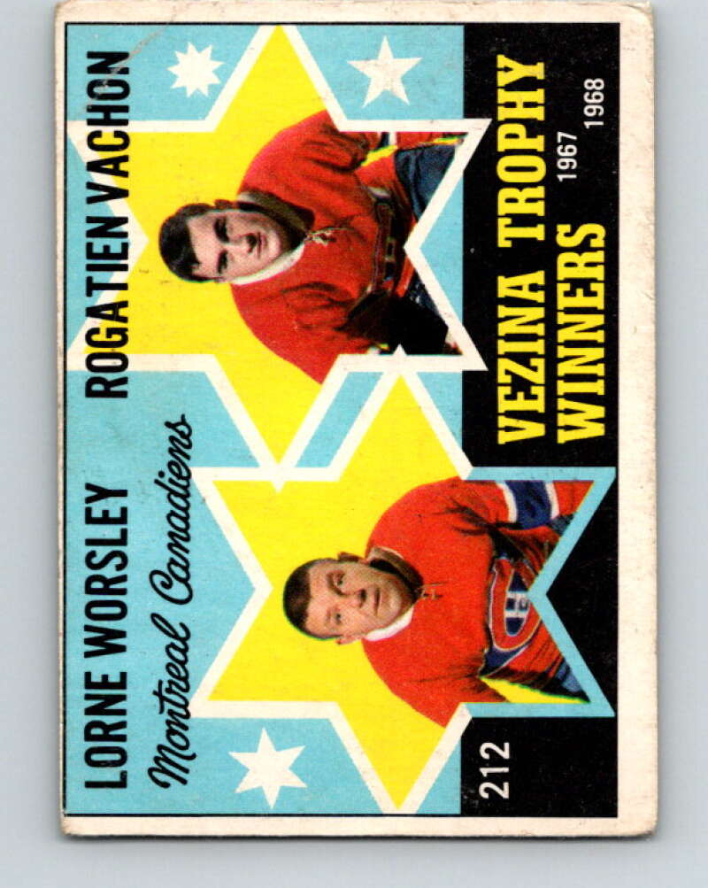 1968-69 O-Pee-Chee #212 Vachon/Worsley Trophy Montreal Canadiens V1184