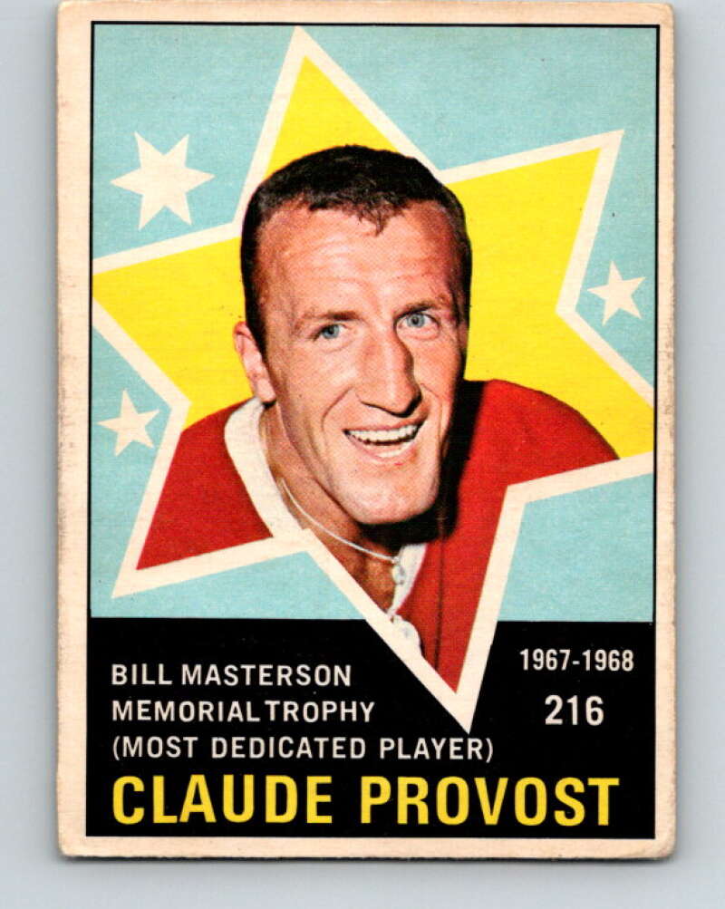 1968-69 O-Pee-Chee #216 Claude Provost Masterton Award Montreal Canadiens V1187