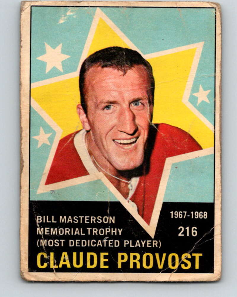 1968-69 O-Pee-Chee #216 Claude Provost Masterton Award Montreal Canadiens V1188