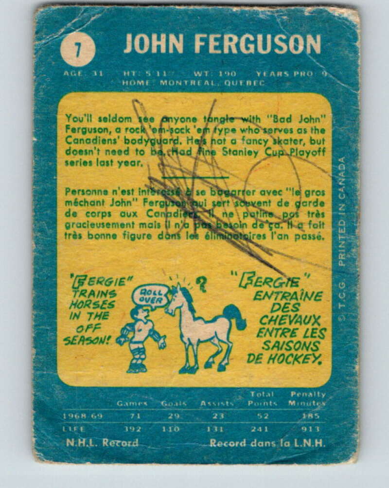1969-70 O-Pee-Chee #7 John Ferguson Montreal Canadiens V1201