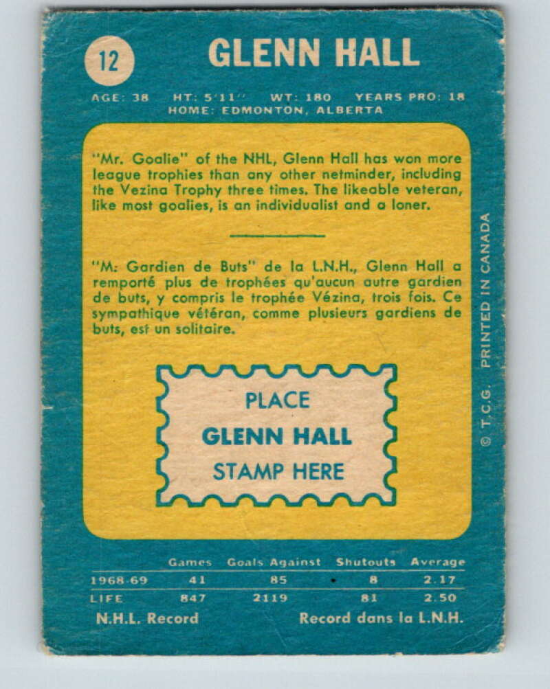 1969-70 O-Pee-Chee #12 Glenn Hall St. Louis Blues V1208