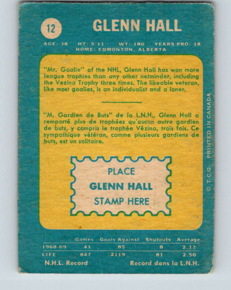 1969-70 O-Pee-Chee #12 Glenn Hall St. Louis Blues V1209