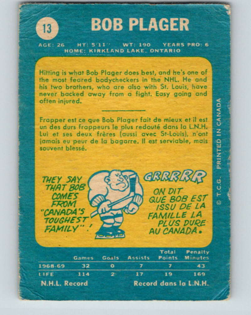 1969-70 O-Pee-Chee #13 Bob Plager St. Louis Blues V1211