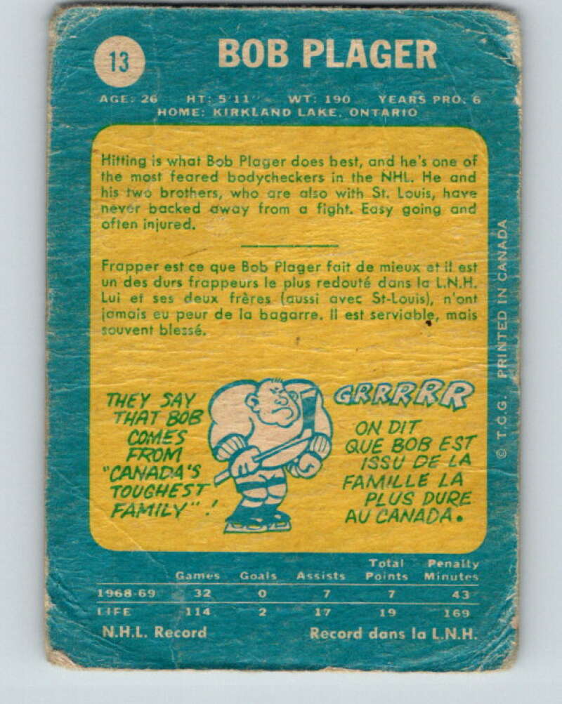 1969-70 O-Pee-Chee #13 Bob Plager St. Louis Blues V1212
