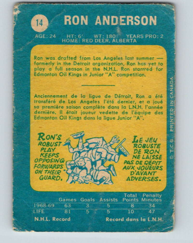 1969-70 O-Pee-Chee #14 Ron Anderson RC Rookie St. Louis Blues V1214