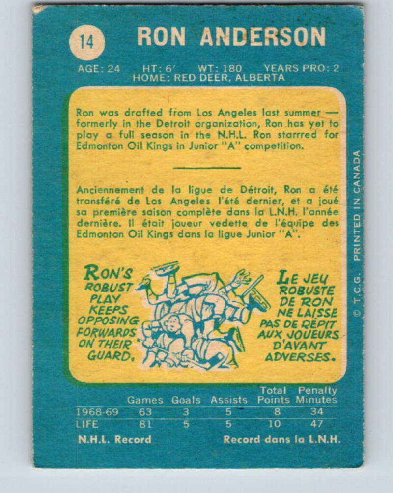 1969-70 O-Pee-Chee #14 Ron Anderson RC Rookie St. Louis Blues V1216
