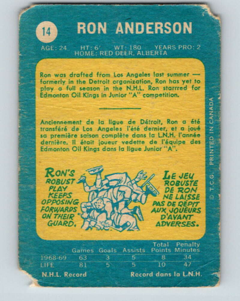 1969-70 O-Pee-Chee #14 Ron Anderson  RC Rookie St. Louis Blues  V1217