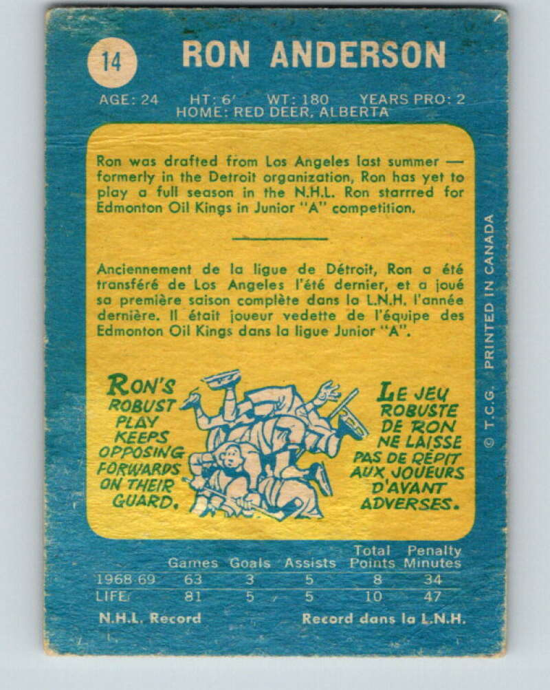 1969-70 O-Pee-Chee #14 Ron Anderson RC Rookie St. Louis Blues V1218