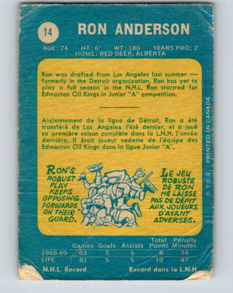 1969-70 O-Pee-Chee #14 Ron Anderson RC Rookie St. Louis Blues V1219