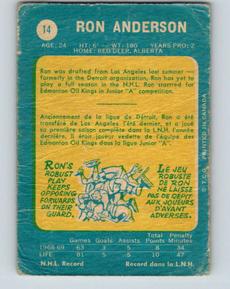 1969-70 O-Pee-Chee #14 Ron Anderson RC Rookie St. Louis Blues V1220