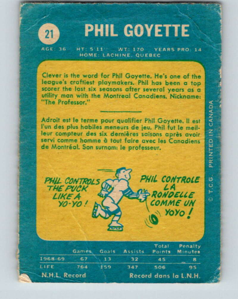1969-70 O-Pee-Chee #21 Phil Goyette St. Louis Blues V1239