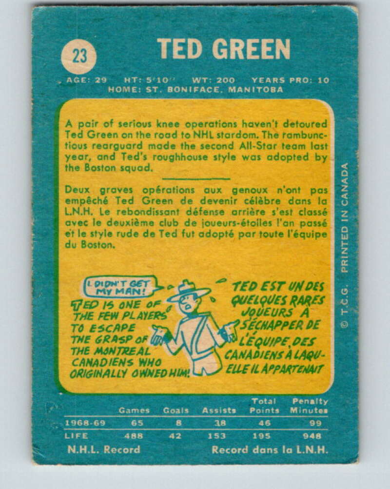1969-70 O-Pee-Chee #23 Ted Green Boston Bruins V1244