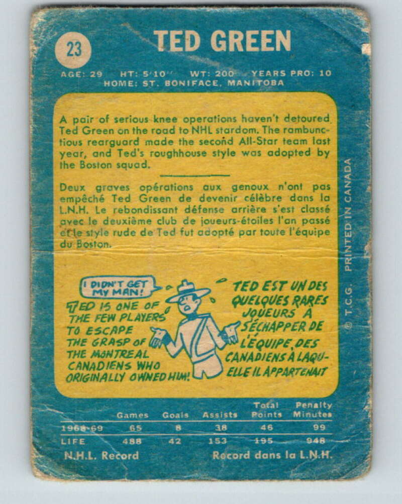 1969-70 O-Pee-Chee #23 Ted Green Boston Bruins V1245