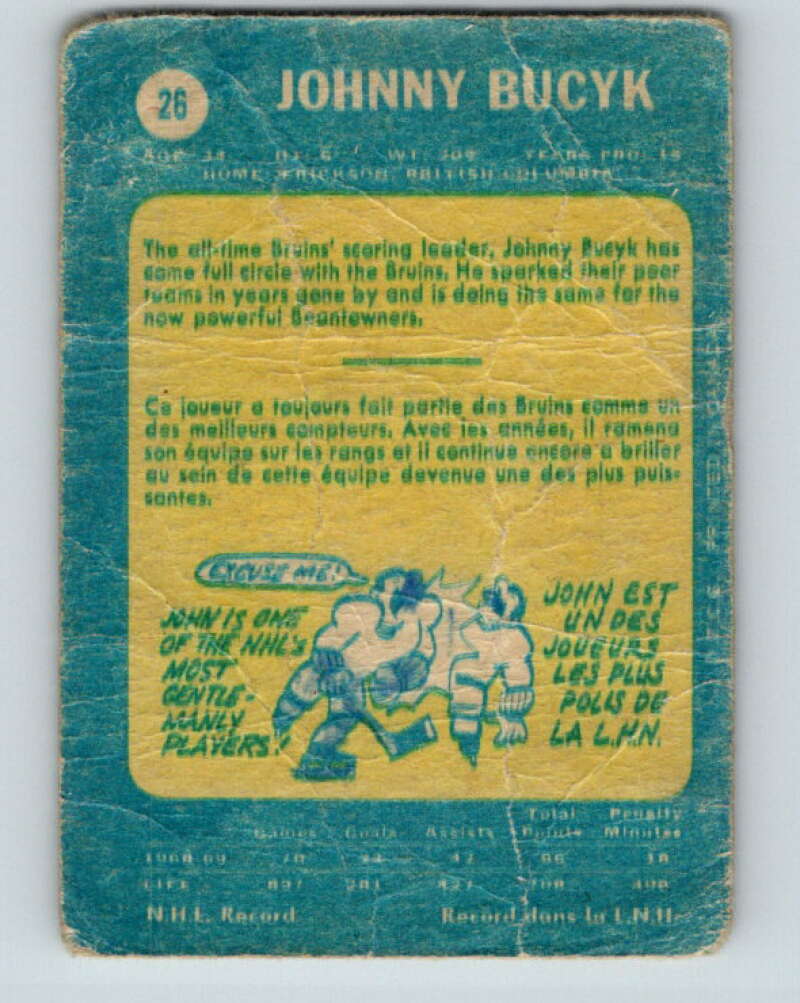 1969-70 O-Pee-Chee #26 Johnny Bucyk  Boston Bruins  V1248