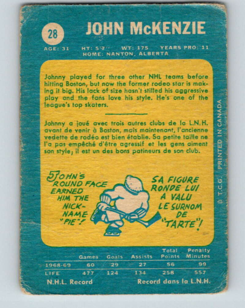 1969-70 O-Pee-Chee #28 John McKenzie Boston Bruins V1254