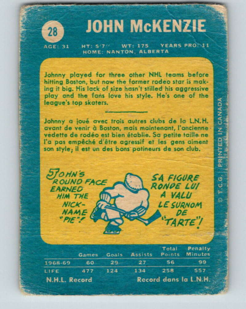 1969-70 O-Pee-Chee #28 John McKenzie Boston Bruins V1255