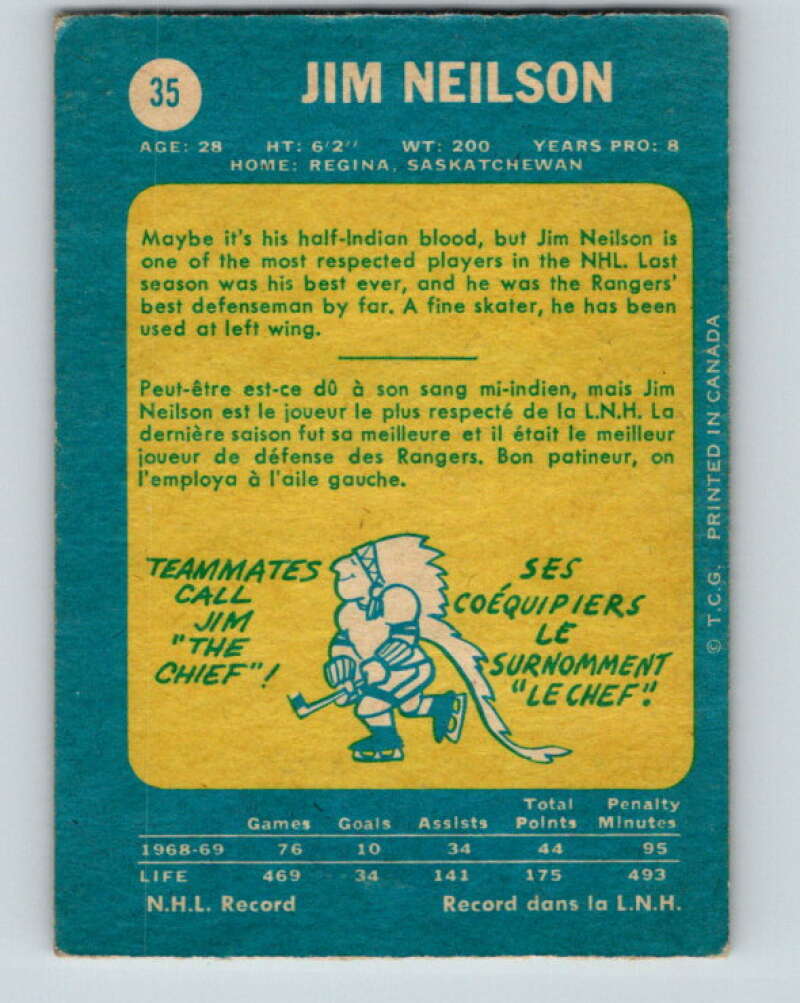 1969-70 O-Pee-Chee #35 Jim Neilson  New York Rangers  V1267