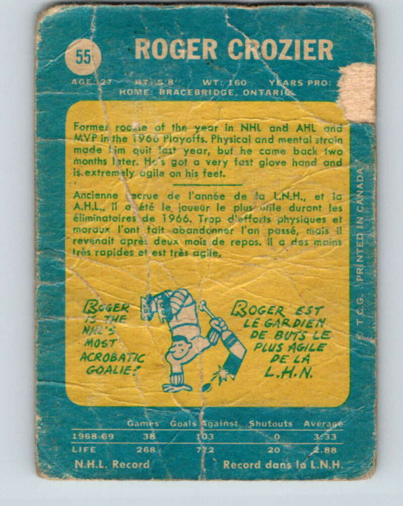 1969-70 O-Pee-Chee #55 Roger Crozier Detroit Red Wings V1320