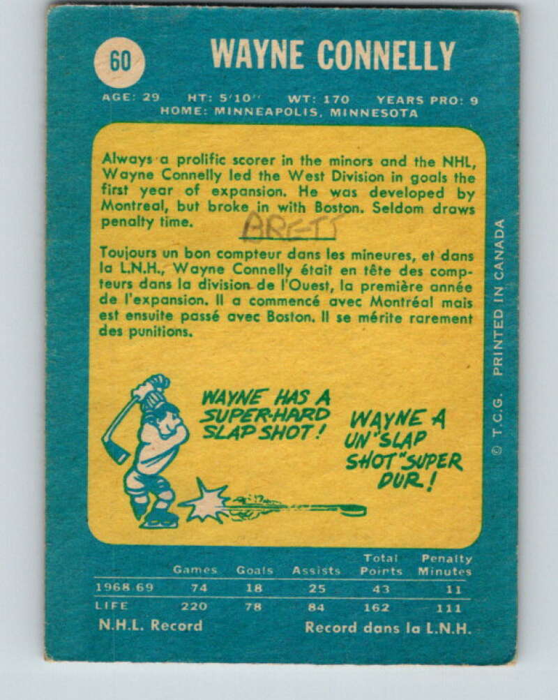 1969-70 O-Pee-Chee #60 Wayne Connelly Detroit Red Wings V1326