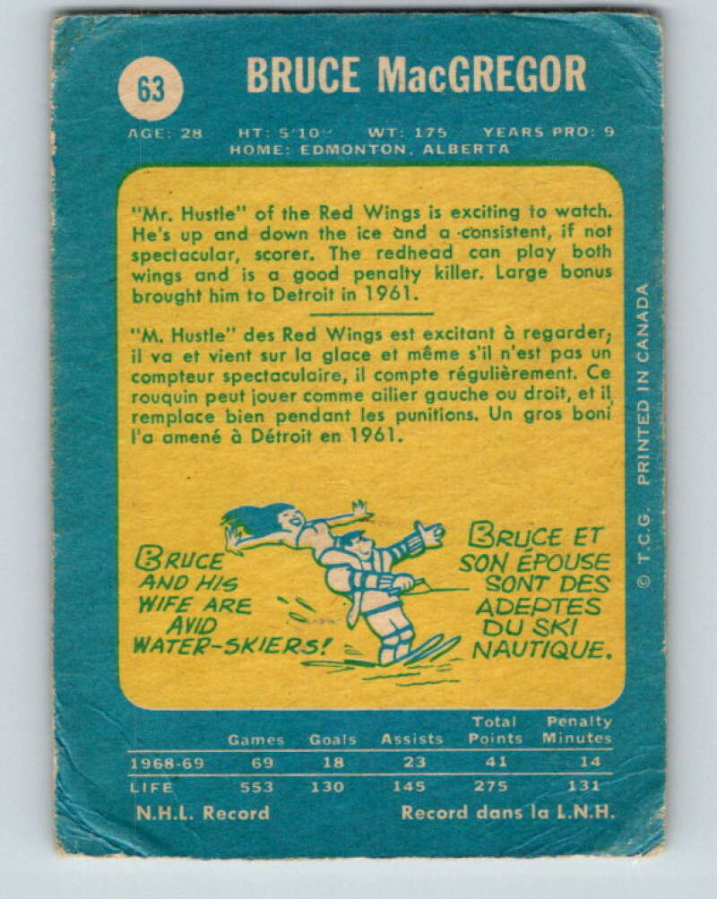 1969-70 O-Pee-Chee #63 Bruce MacGregor Detroit Red Wings V1329