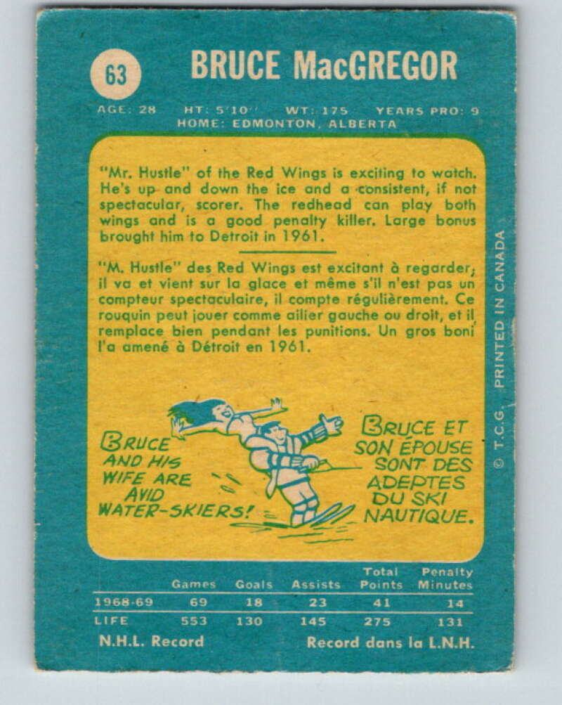 1969-70 O-Pee-Chee #63 Bruce MacGregor Detroit Red Wings V1330