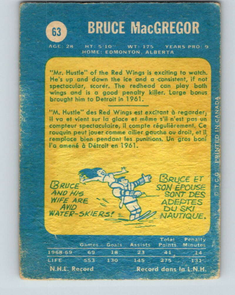 1969-70 O-Pee-Chee #63 Bruce MacGregor Detroit Red Wings V1331