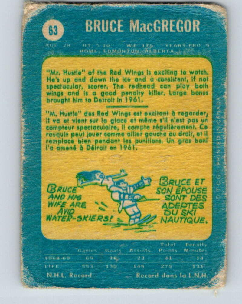 1969-70 O-Pee-Chee #63 Bruce MacGregor Detroit Red Wings V1332