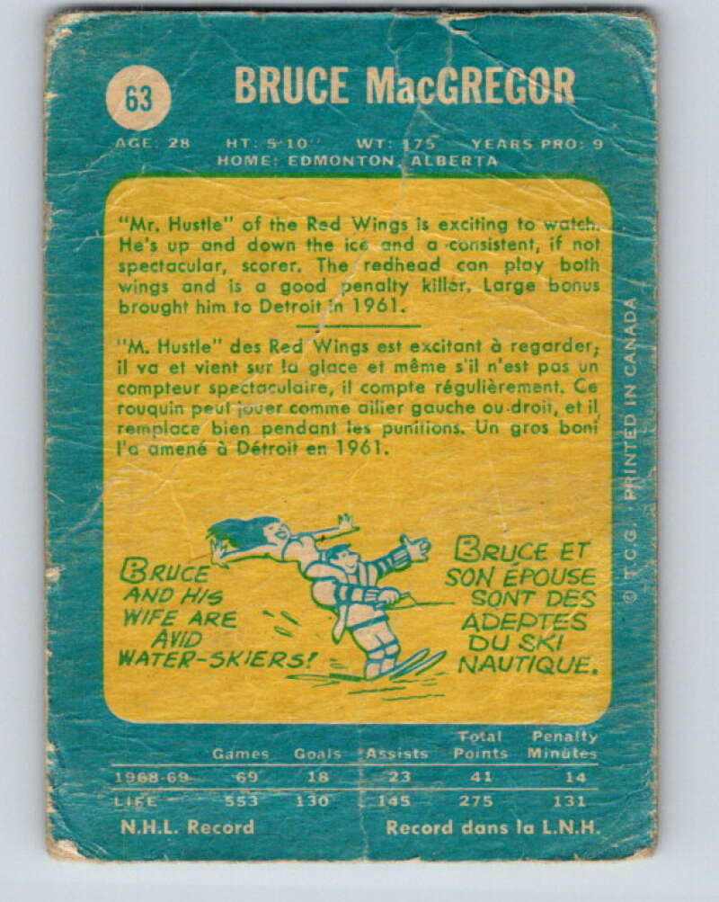 1969-70 O-Pee-Chee #63 Bruce MacGregor Detroit Red Wings V1333