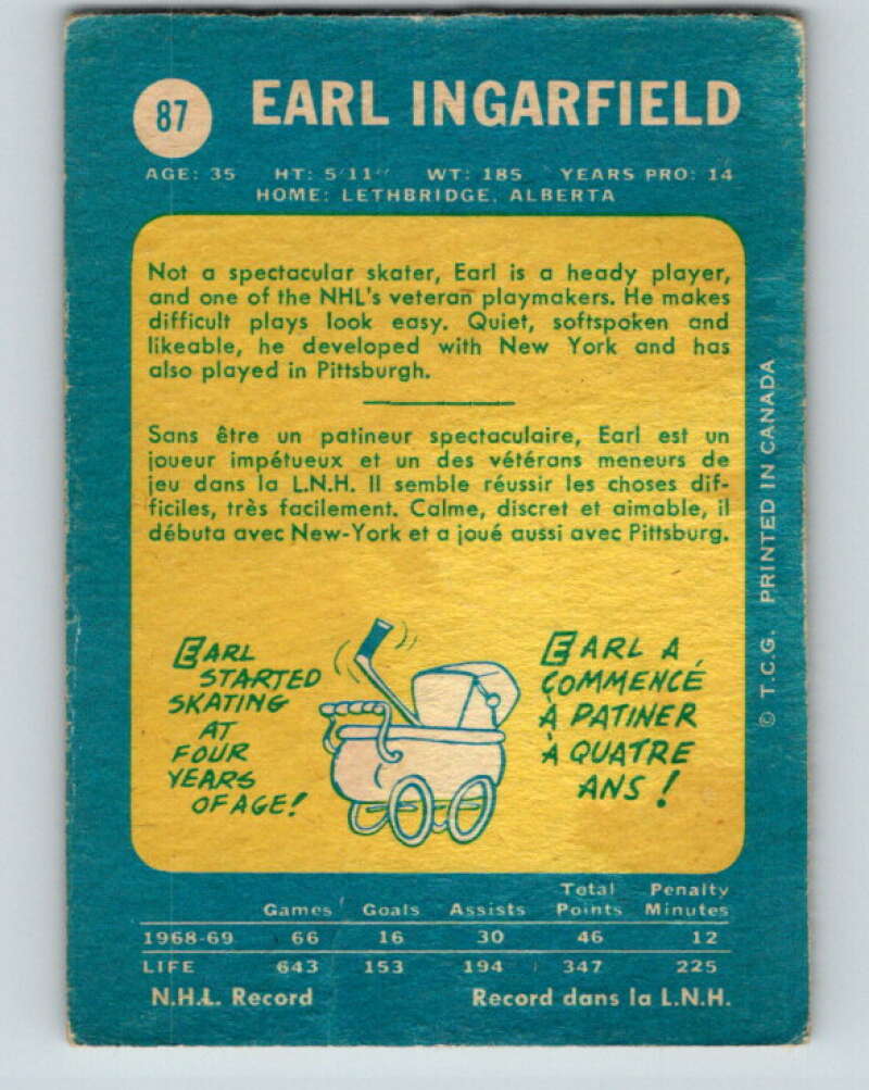 1969-70 O-Pee-Chee #87 Earl Ingarfield Oakland Seals V1391