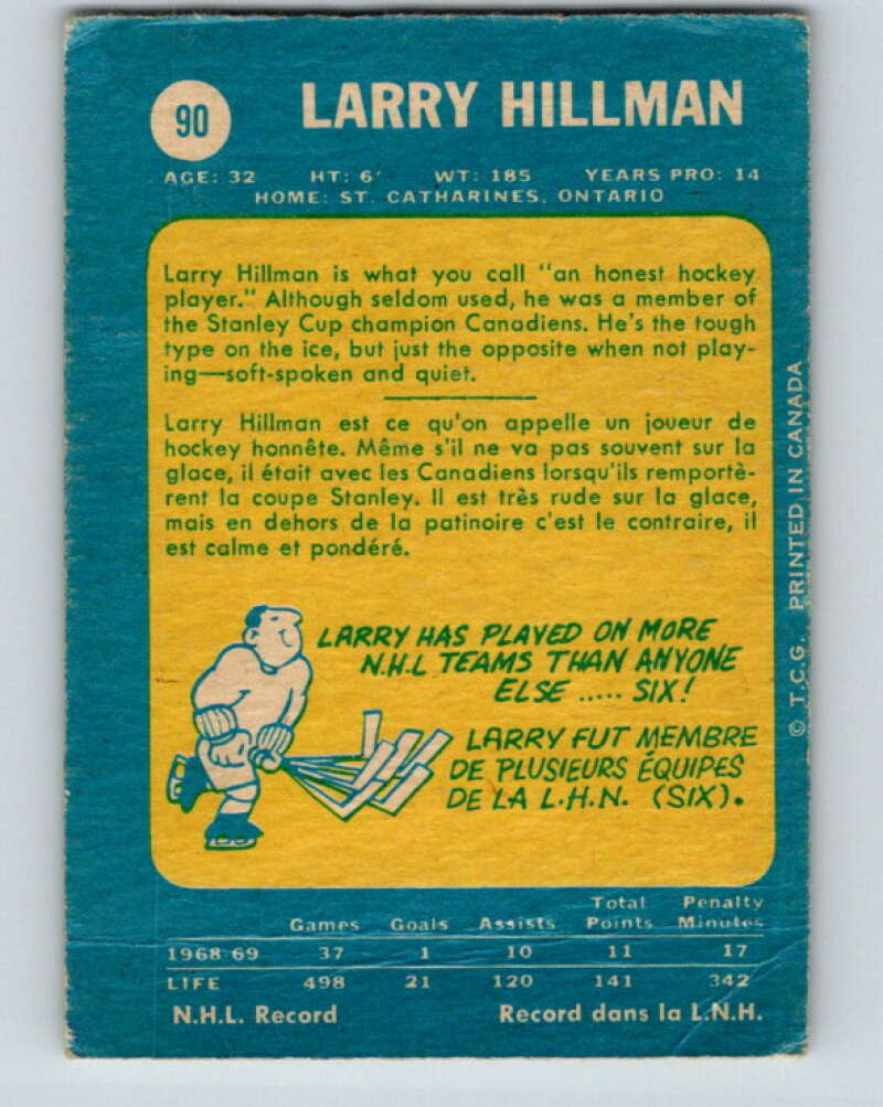 1969-70 O-Pee-Chee #90 Larry Hillman Philadelphia Flyers V1394