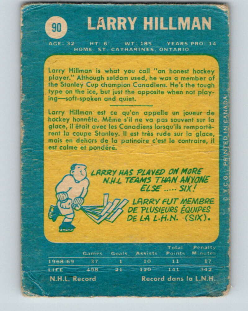 1969-70 O-Pee-Chee #90 Larry Hillman Philadelphia Flyers V1395