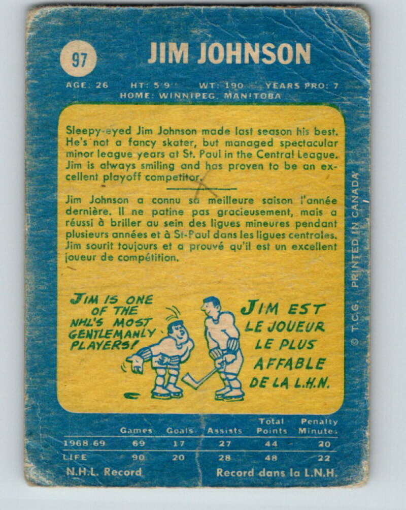 1969-70 O-Pee-Chee #97 Jim Johnson Philadelphia Flyers V1412