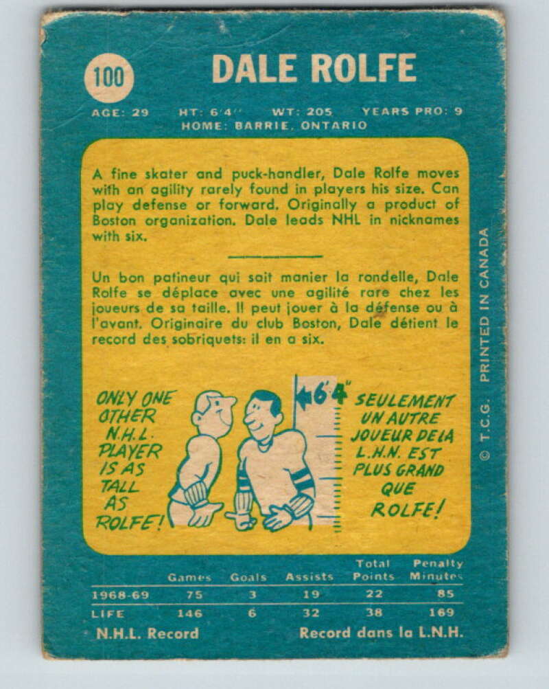 1969-70 O-Pee-Chee #100 Dale Rolfe Los Angeles Kings V1419