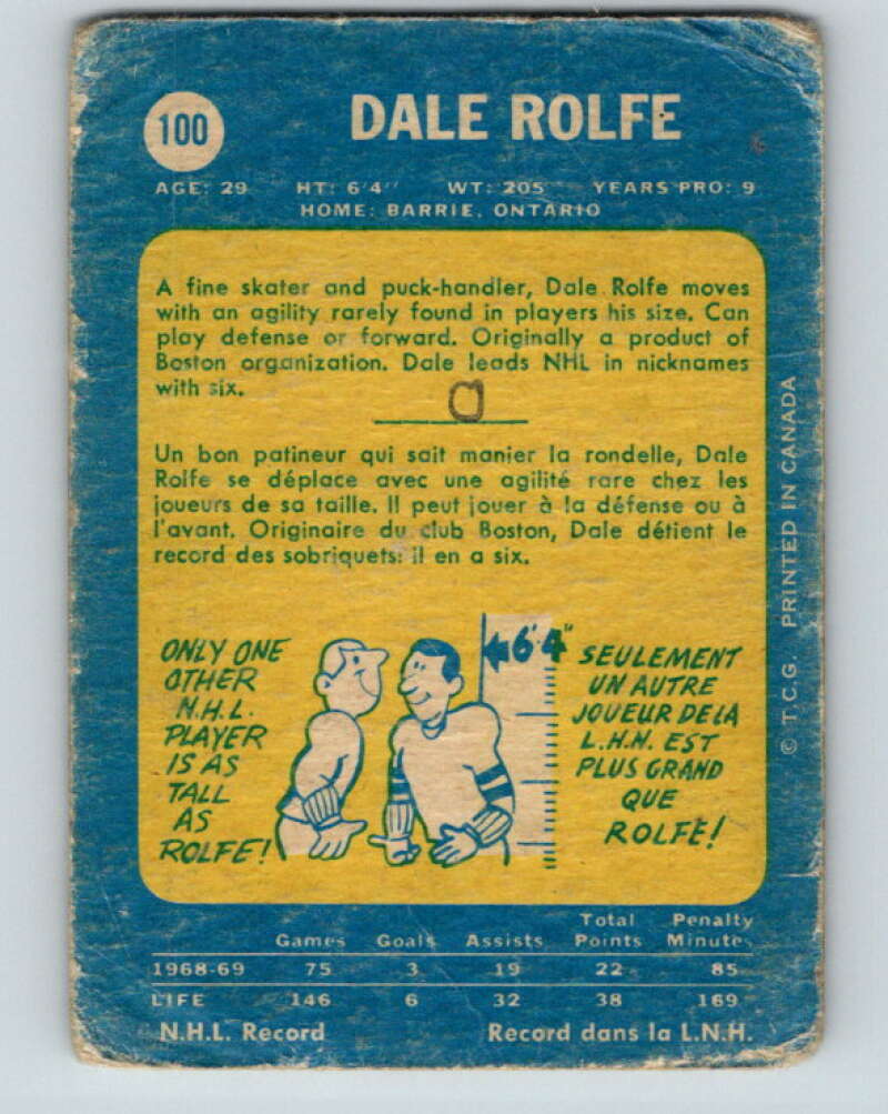 1969-70 O-Pee-Chee #100 Dale Rolfe Los Angeles Kings V1421