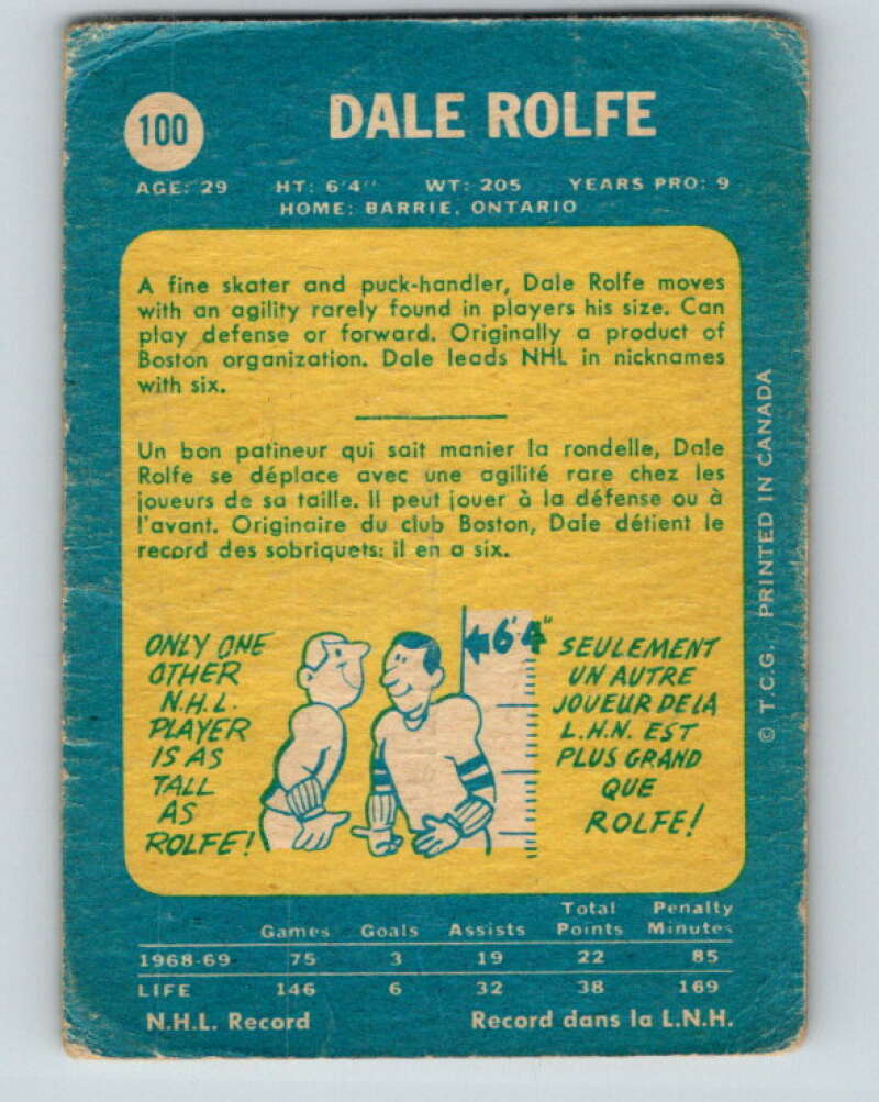 1969-70 O-Pee-Chee #100 Dale Rolfe Los Angeles Kings V1422