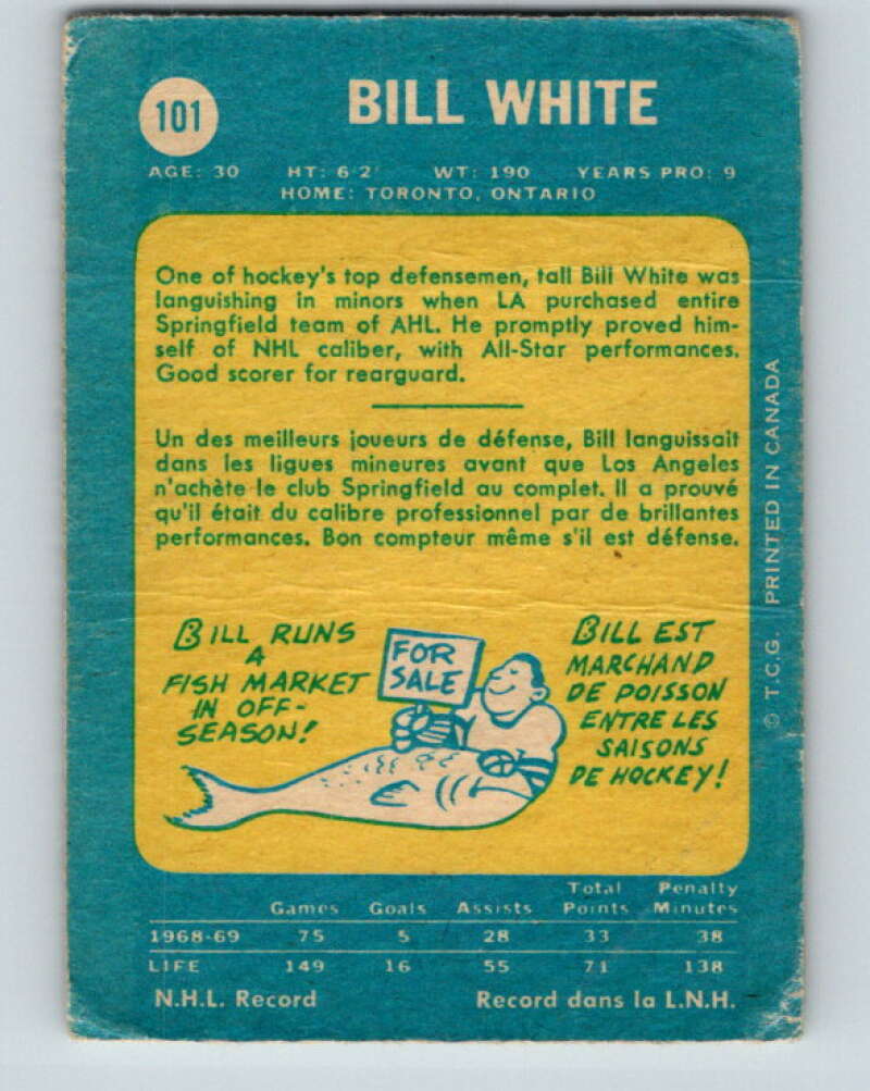 1969-70 O-Pee-Chee #101 Bill White Los Angeles Kings V1425