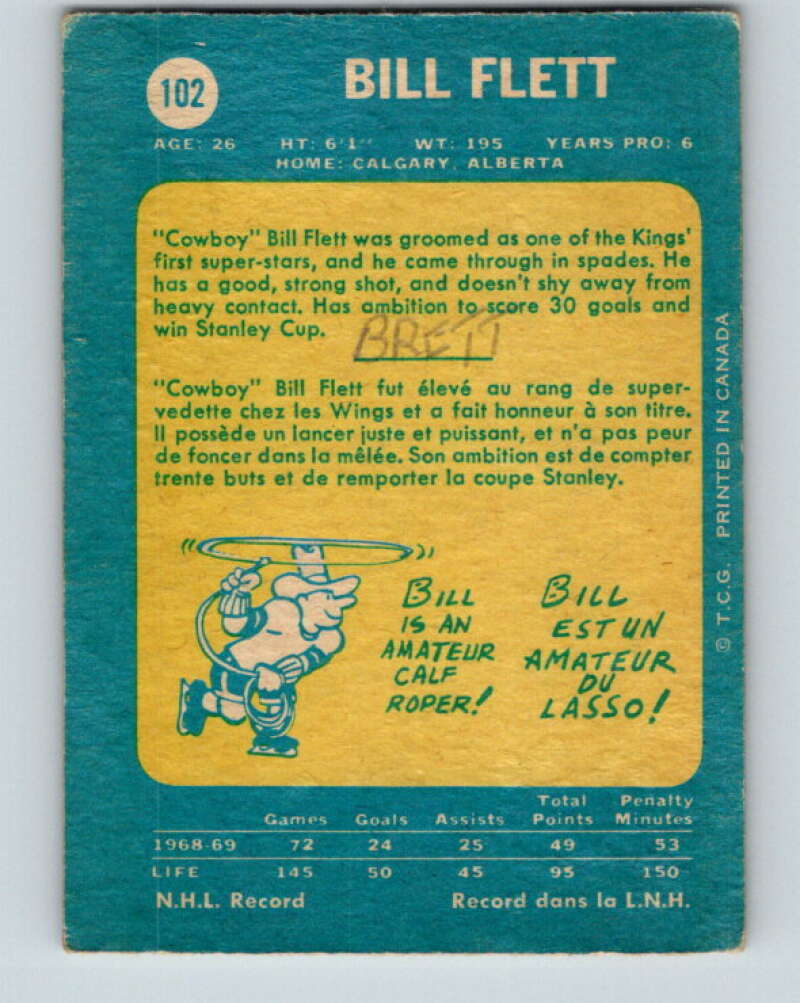 1969-70 O-Pee-Chee #102 Bill Flett Los Angeles Kings V1427