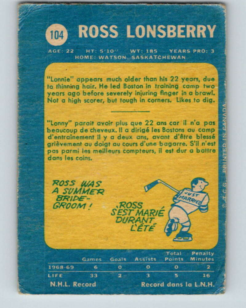 1969-70 O-Pee-Chee #104 Ross Lonsberry Los Angeles Kings V1431