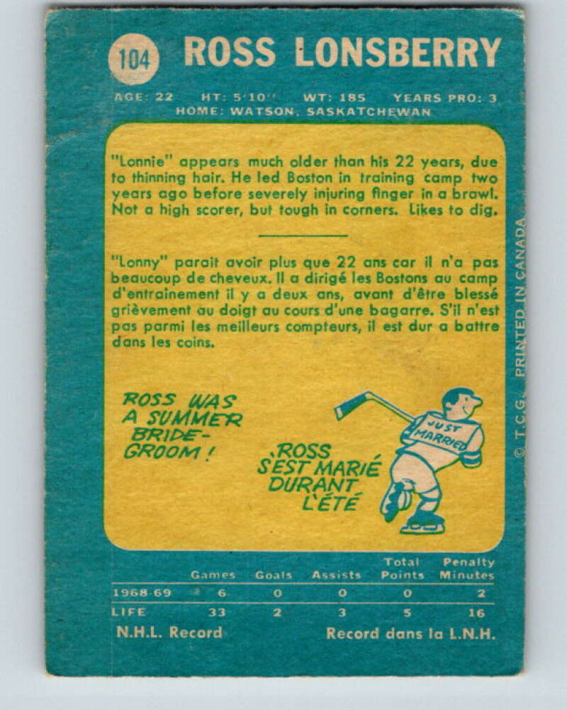 1969-70 O-Pee-Chee #104 Ross Lonsberry Los Angeles Kings V1432