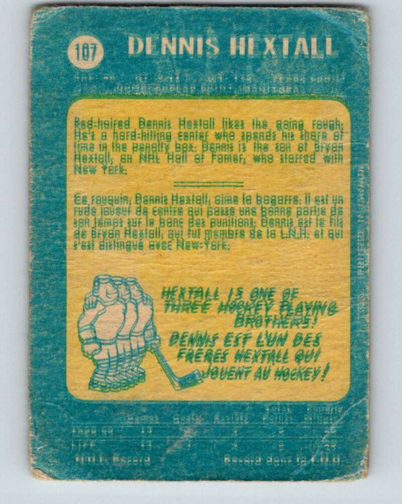 1969-70 O-Pee-Chee #107 Dennis Hextall RC Rookie Los Angeles Kings V1441