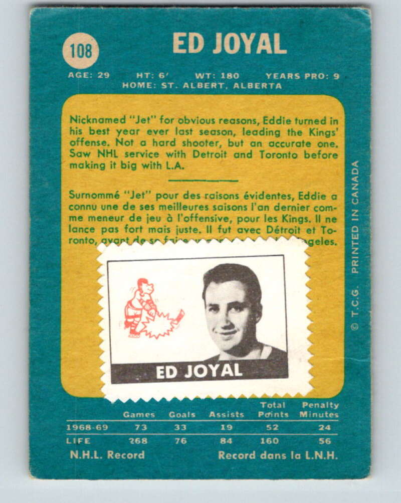 1969-70 O-Pee-Chee #108 Eddie Joyal Los Angeles Kings V1443